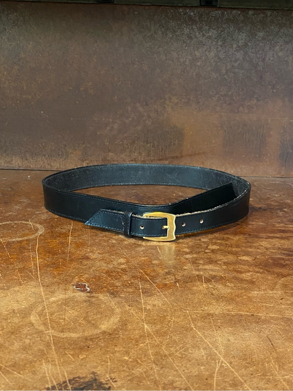 Vintage Eddie Bauer Saddle Leather Belt Polished Brass Buckle Women's Medium 29